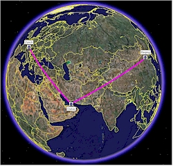 route zrich - dubai - beijing on Google Earth