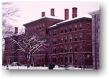 [ snow covered brickstone building at harvard campus ]