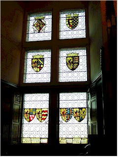 [ window with coats of arms in the weapon chamber at edinburgh castle ]